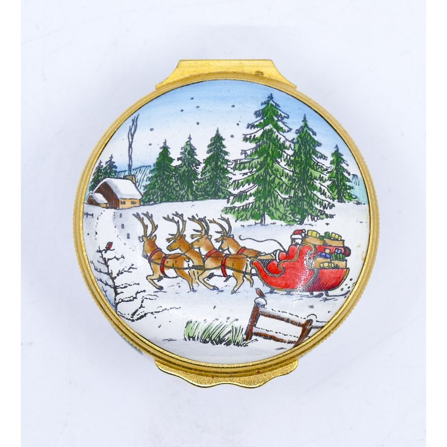 Halcyon Days Christmas 1982 Enameled Box 1'' x 2''