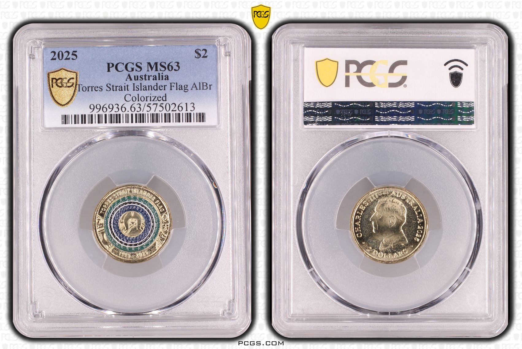 Torres Strait Islander Flag AlBr Colourised, Two Dollar, 2025, PCGS MS63