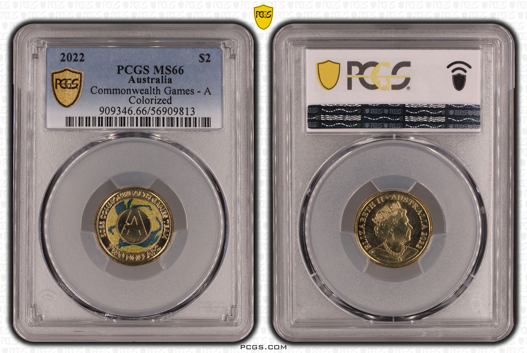 Commonwealth Games - A Colourised, Two Dollar, 2022, PCGS MS66