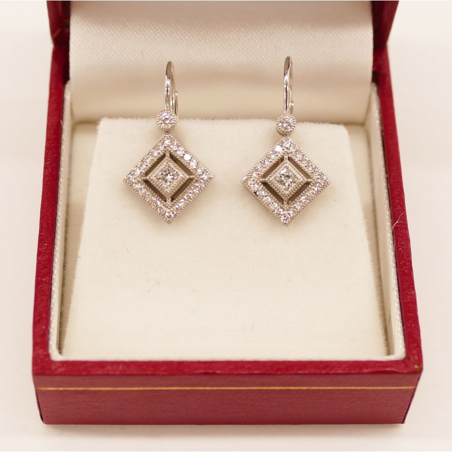 Pair Lady's .44ctw Diamond 18k Dangle Earrings