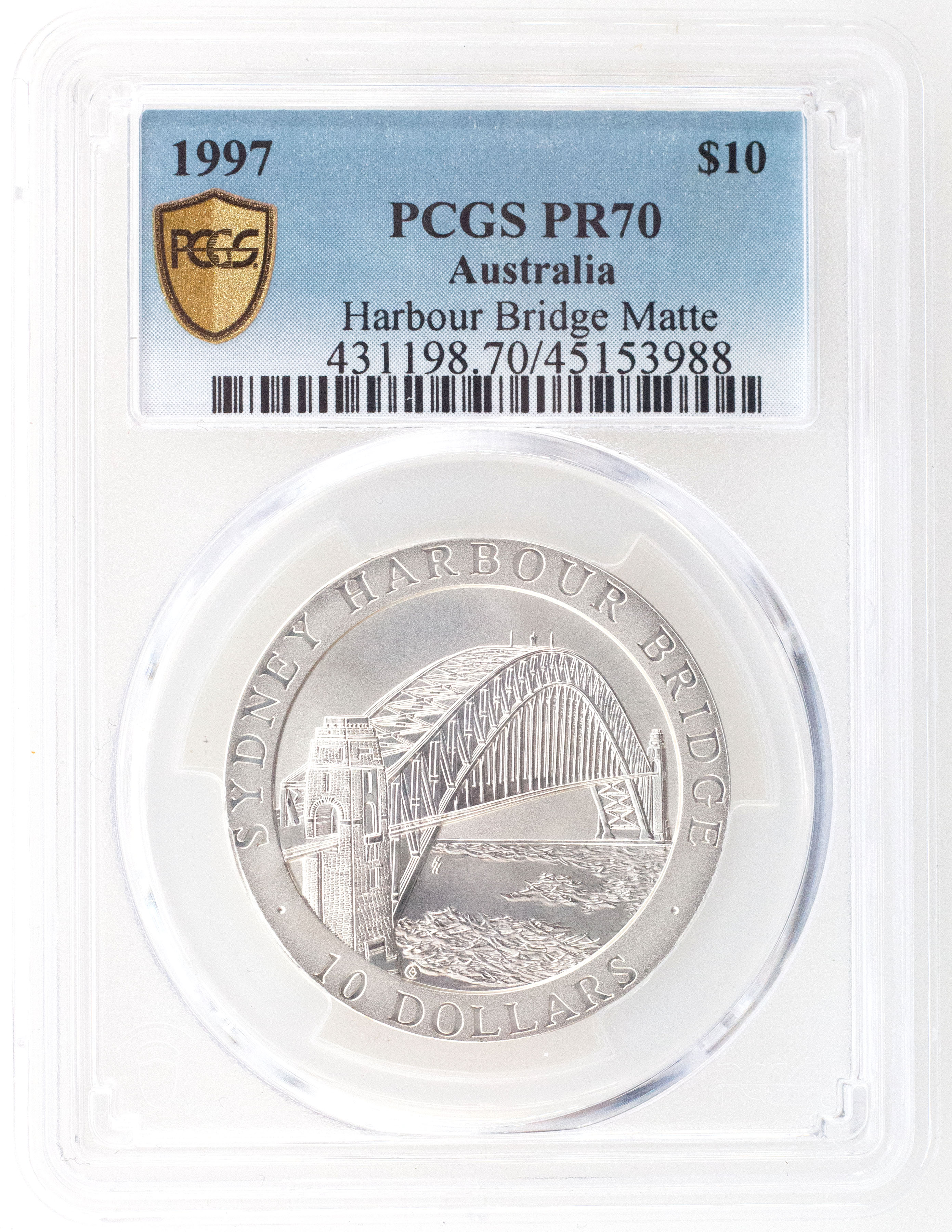1997 Australia Ten Dollar, $10 Silver Proof Harbour Bridge PCGS - PR70 POP 2/0 -988