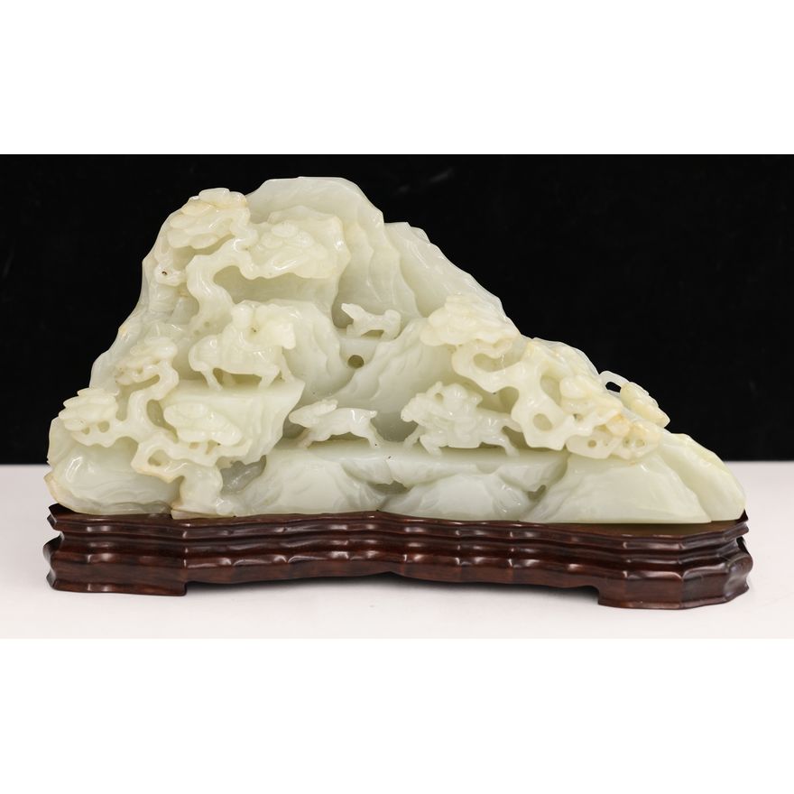 Chinese Jade Mountain with Hunters on Stand