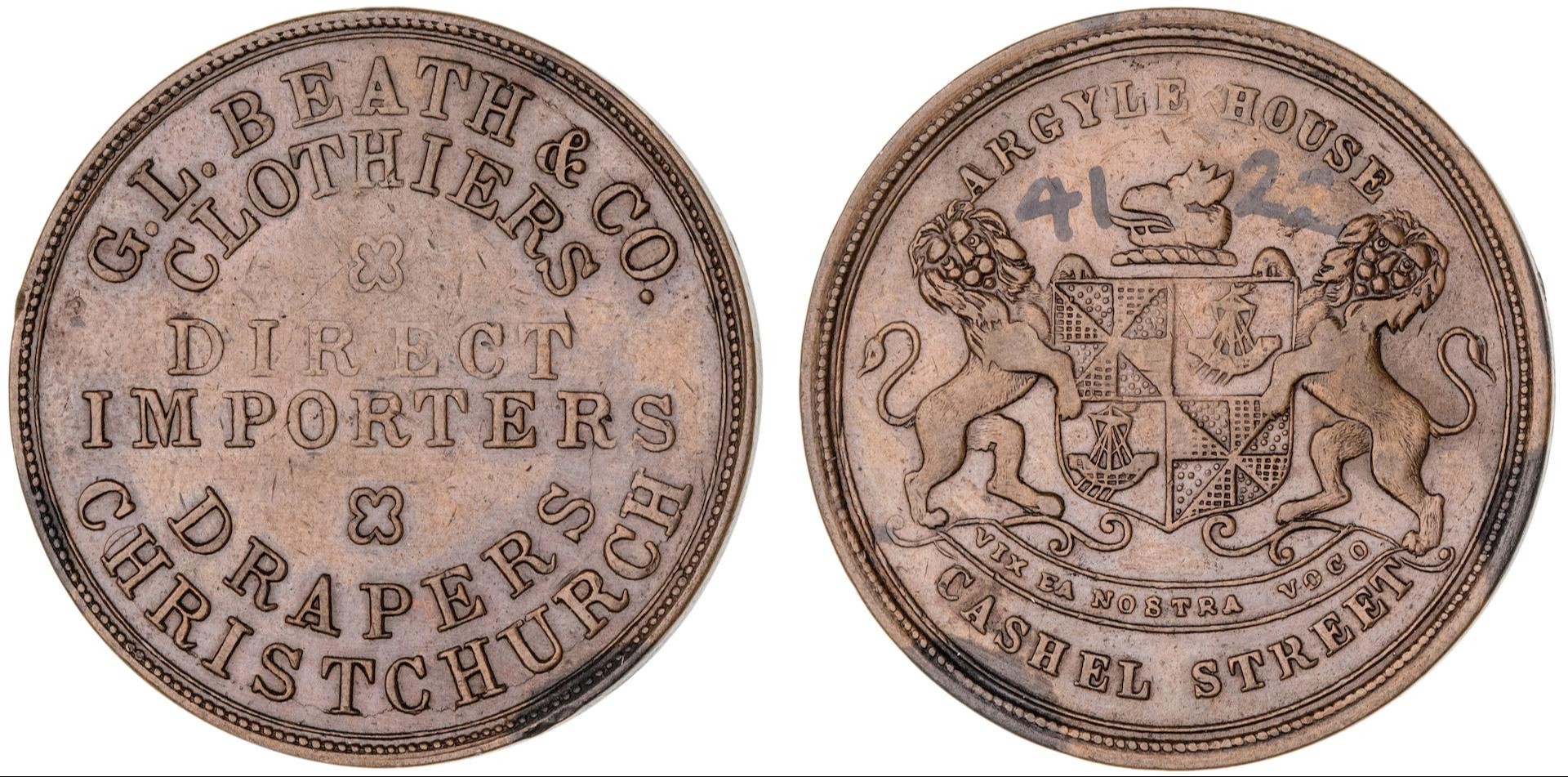 387 · Christchurch, New Zealand, G. L. Beath & Co, Penny, ND, aEF