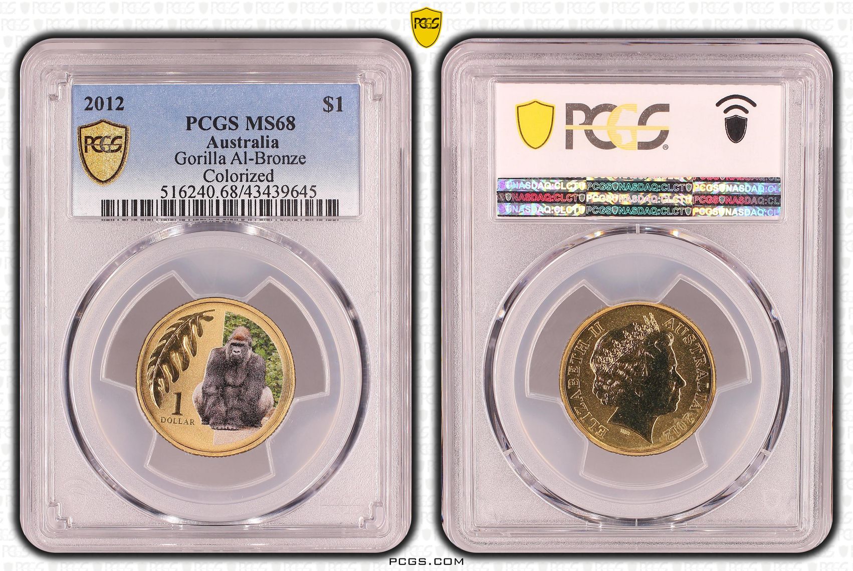 Elizabeth II, Gorilla, Al-Bronze, One Dollar, MS68 , 2012 PCGS POP - 9/0