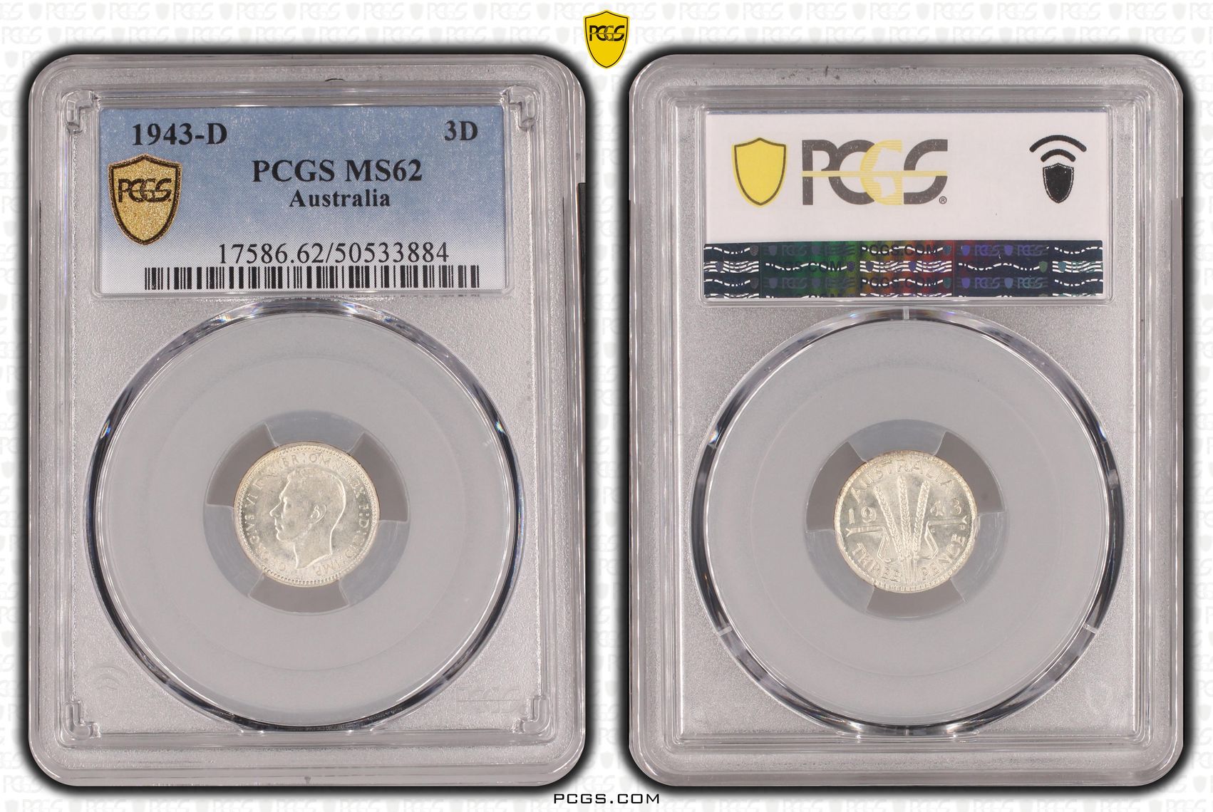 George VI, Threepence, 1943-D, PCGS MS62