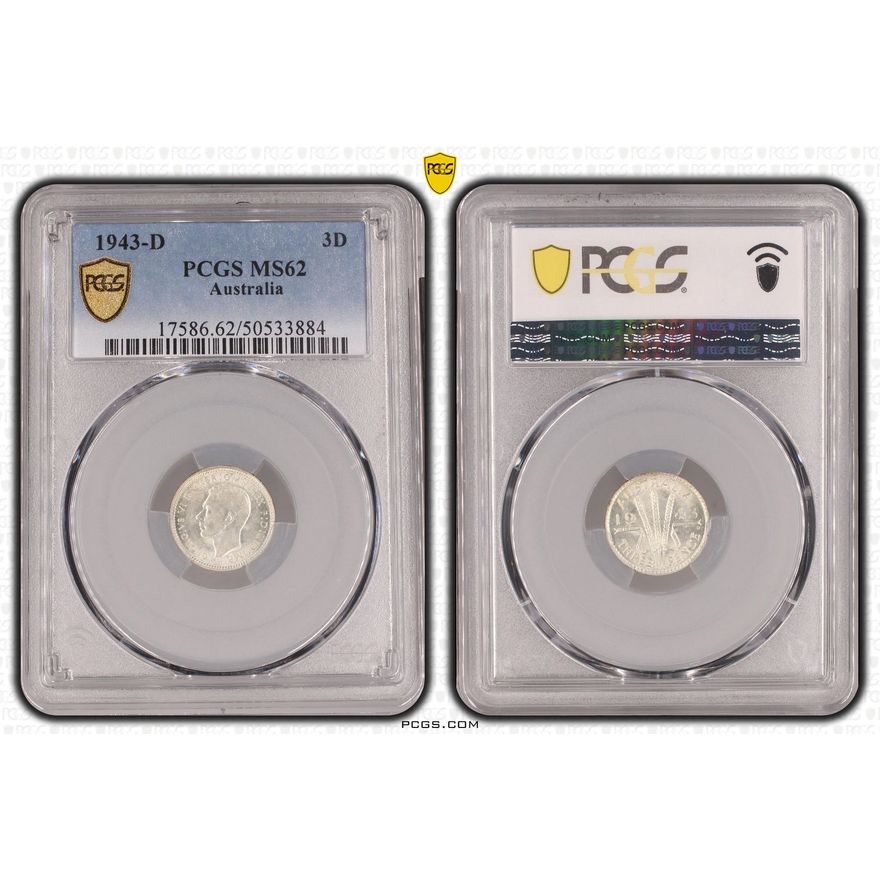 George VI, Threepence, 1943-D, PCGS MS62