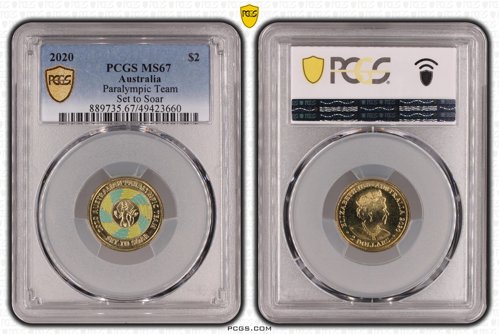 Paralympic Team - Set to Soar - Colorized , Two Dollar, 2020, PCGS MS67