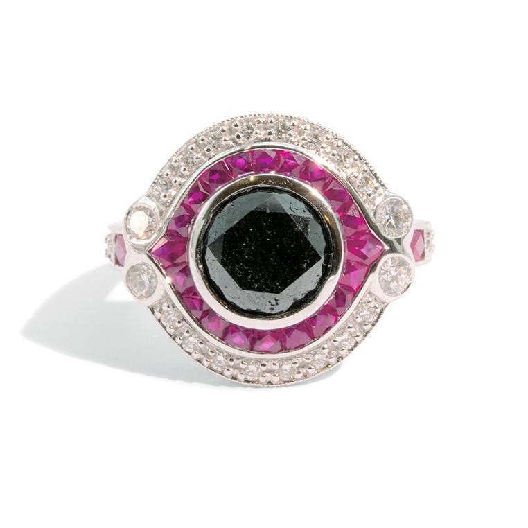2445 · 2.10 Carat Black Diamond & Ruby 18 Carat Gold Ring