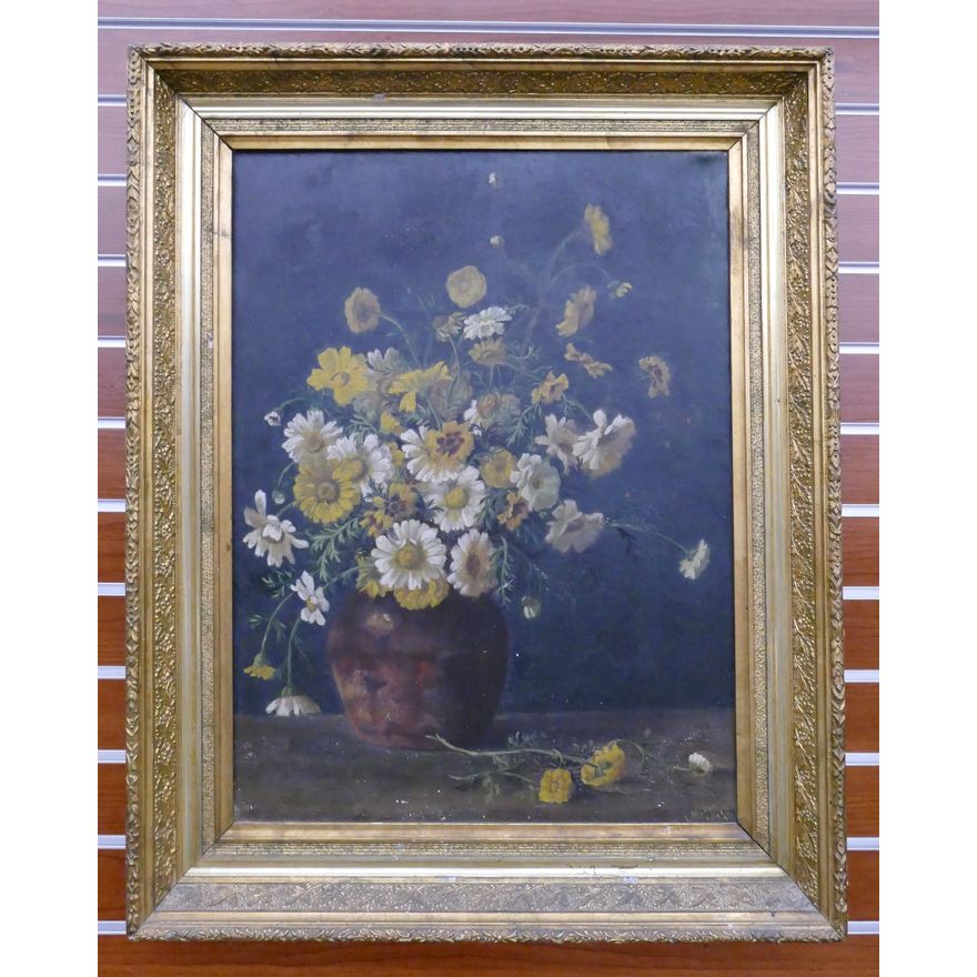 E. Miller 1895 Floral Vase Still Life Oil Painting Framed- 30x24''