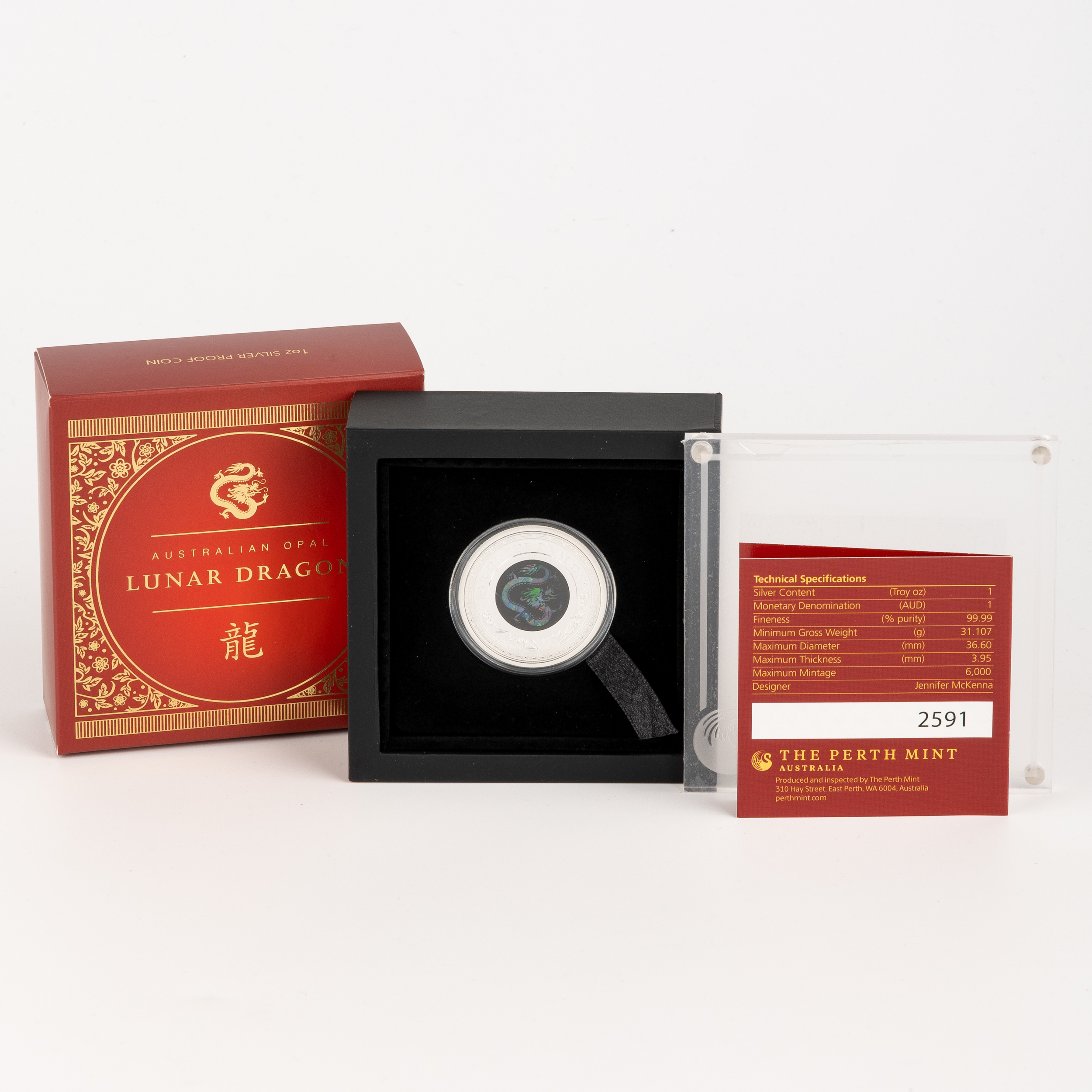 Elizabeth II, Perth Mint - Opal Lunar Dragon, One Dollar, 2024, FDC