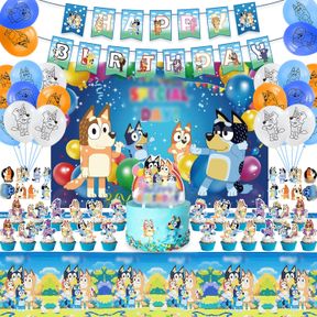 102PCS BLUE BIRTHDAY PARTY SUPPLIES, BLUE PARTY SUPPLIES INCLUDES BANNER, CAKE TOPPER CUPCAKE TOPPERS, BALLOONS, TABLECLOTH BACKGR
