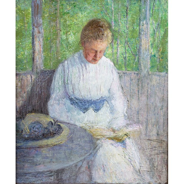Julian Alden Weir (1852-1919), Woman in White Reading (Mrs. Weir)