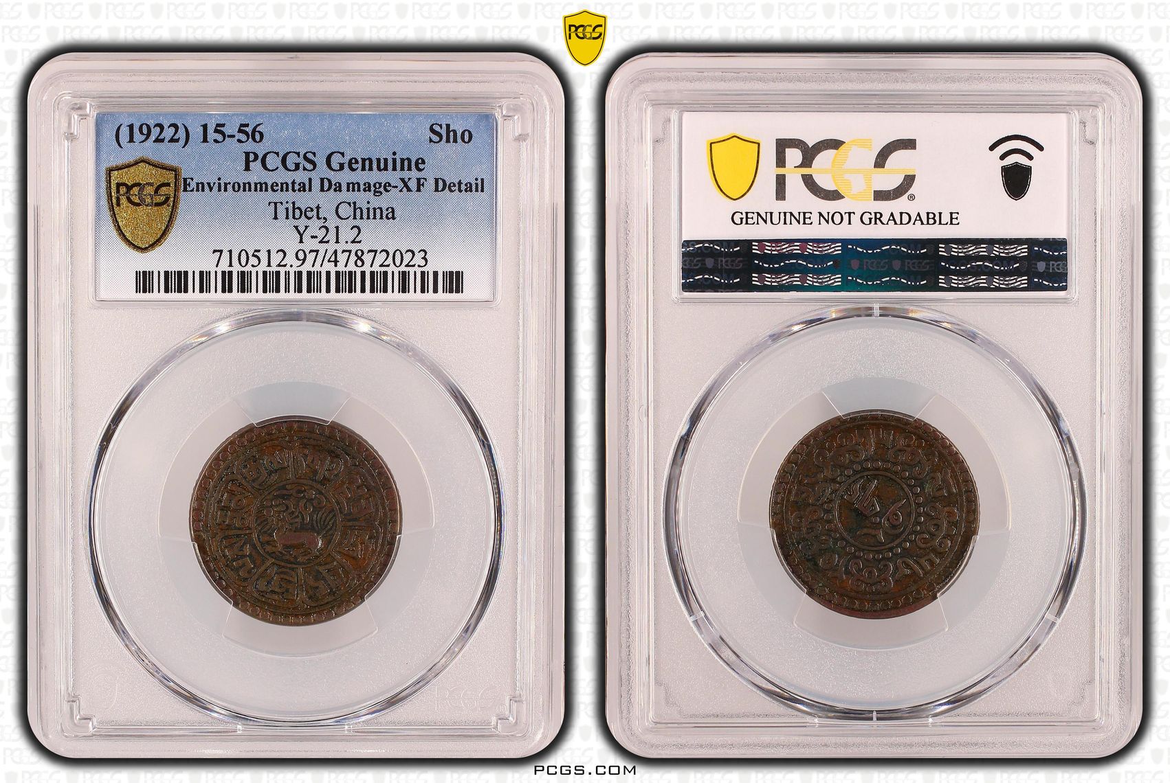 Tibet, China, Y-21.2, Sho, 1922, PCGS Genuine - XF Details (97 - Environmental Damage)