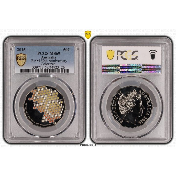 2015 Australian Fifty Cent, 50c RAM 50th Anniversary Colorized PCGS - MS69 -126