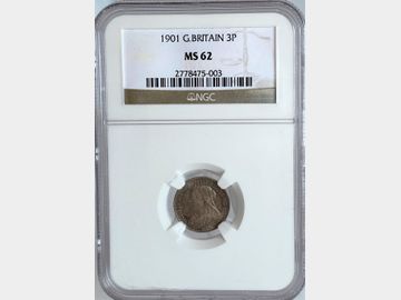 1901 VICTORIA OLD HEAD SILVER 3 PENCE MS62
