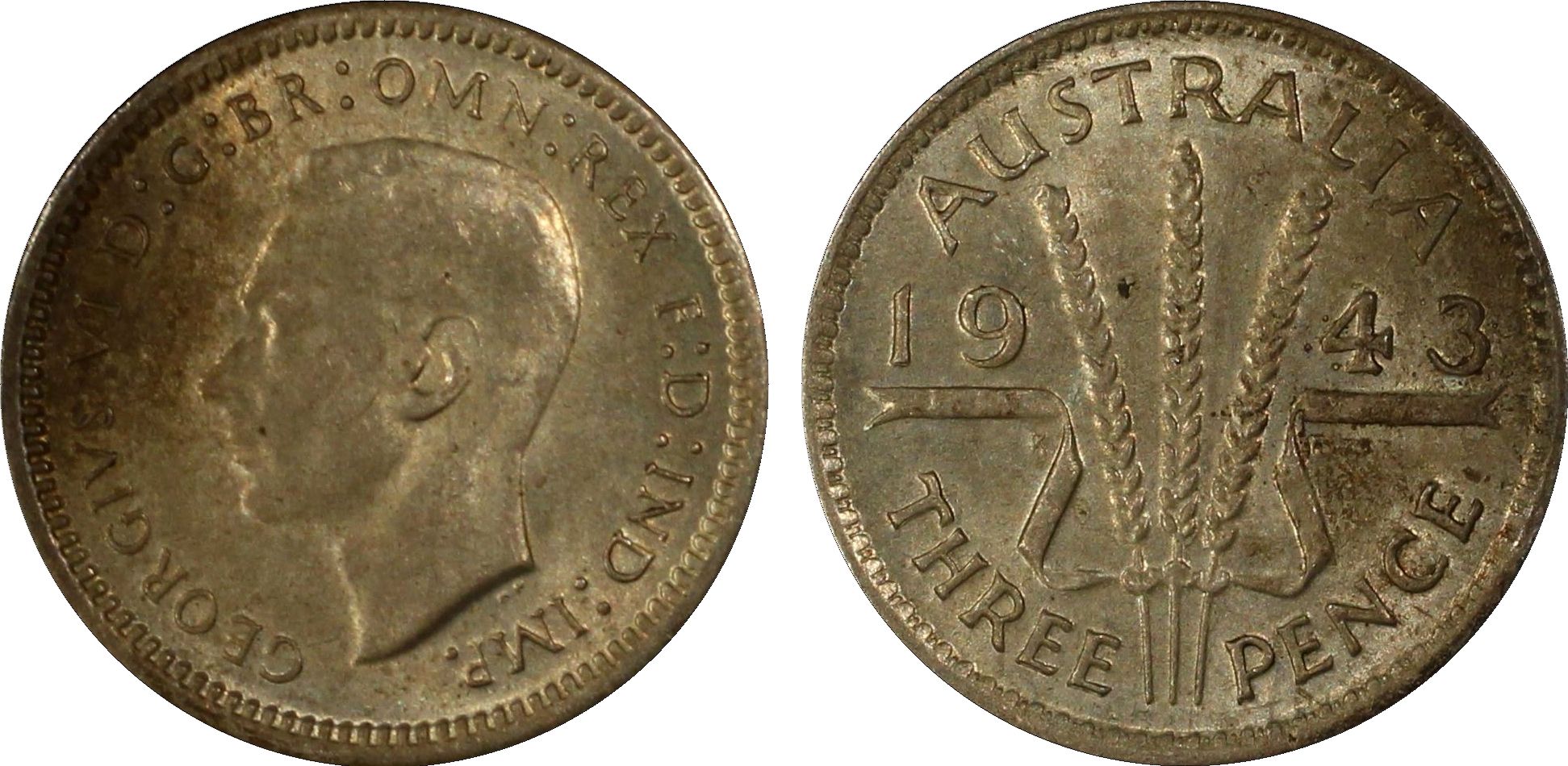George VI, Threepence, 1943(m), PCGS MS63