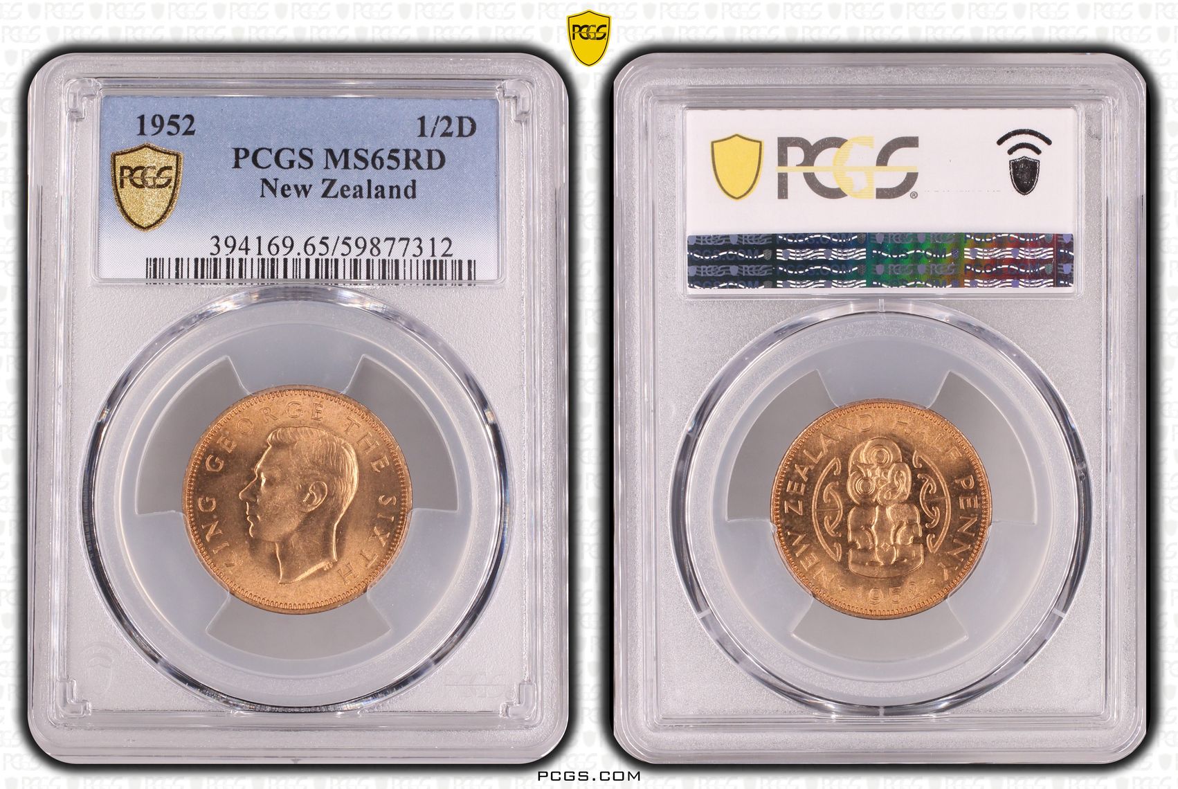 New Zealand , Halfpenny, 1952, PCGS MS65RD