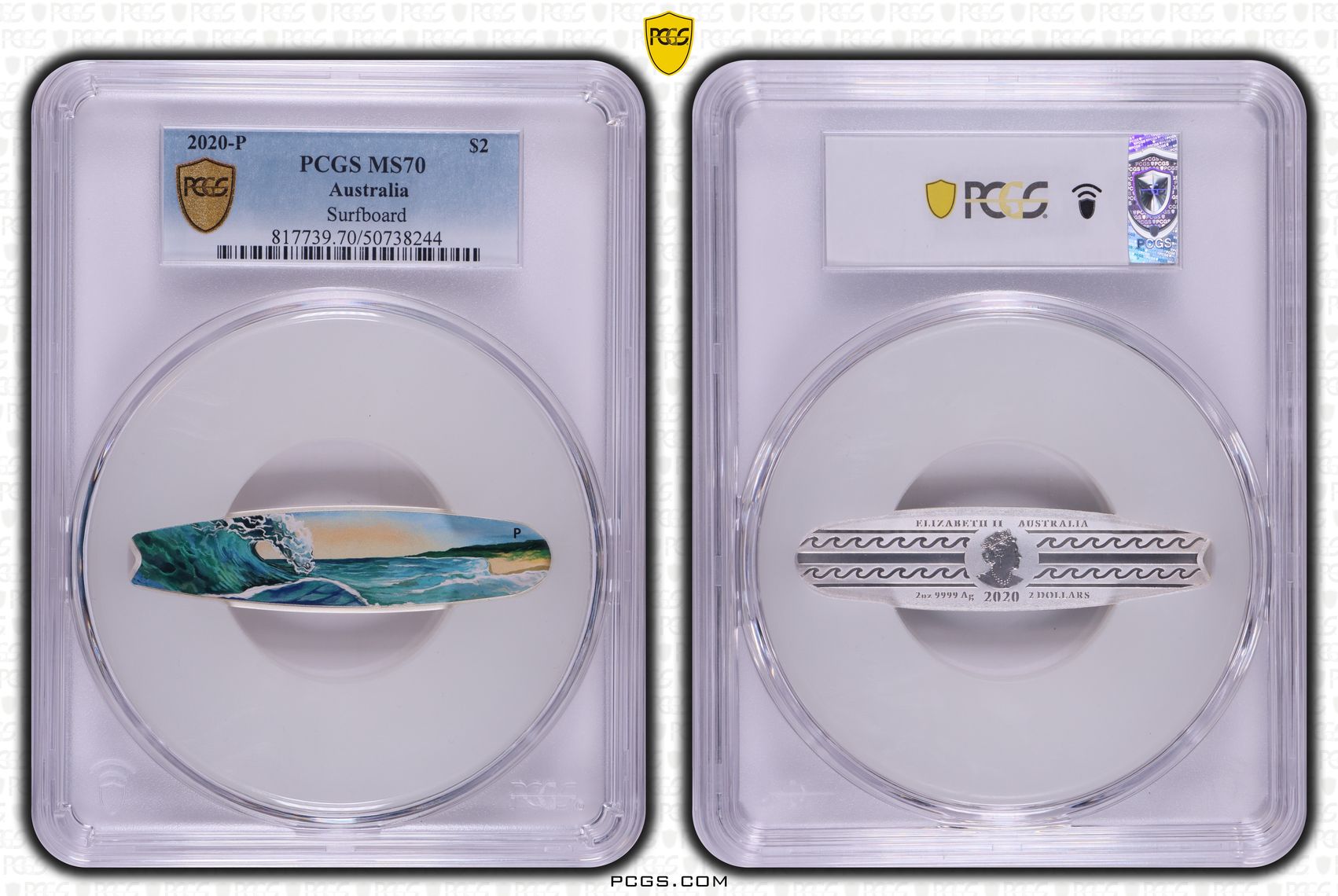 Surfboard, Two Dollar, 2020-P, PCGS MS70