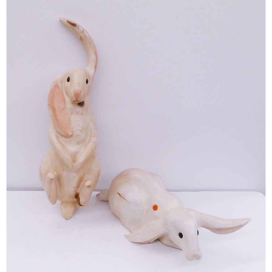 2pc Leo Koppy & Bob Hampton Wood Rabbit Figures- largest 26''