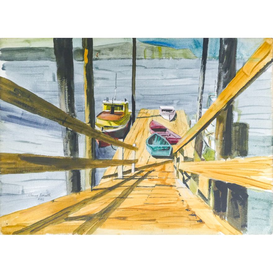 Harry Bonath ''Looking Down the Dock'' Signed Watercolor Framed 27''x39''