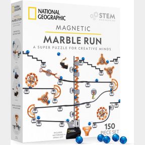 NATIONAL GEOGRAPHIC MAGNETIC MARBLE RUN - 150-PIECE STEM BUILDING SET FOR KIDS & ADULTS WITH MAGNETIC TRACK & TRICK PIECES & MARBL