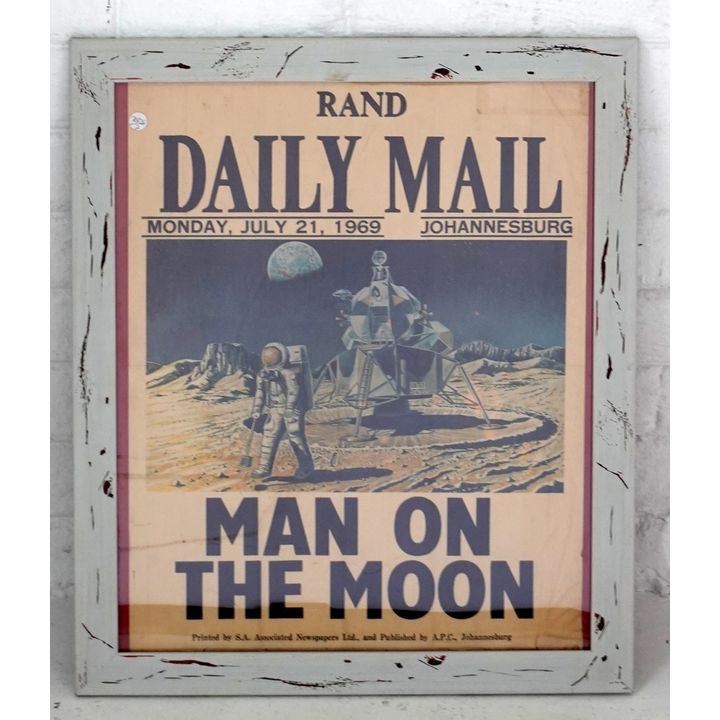 FRAMED RAND DAILY MAIL - MAN ON ON THE MOON