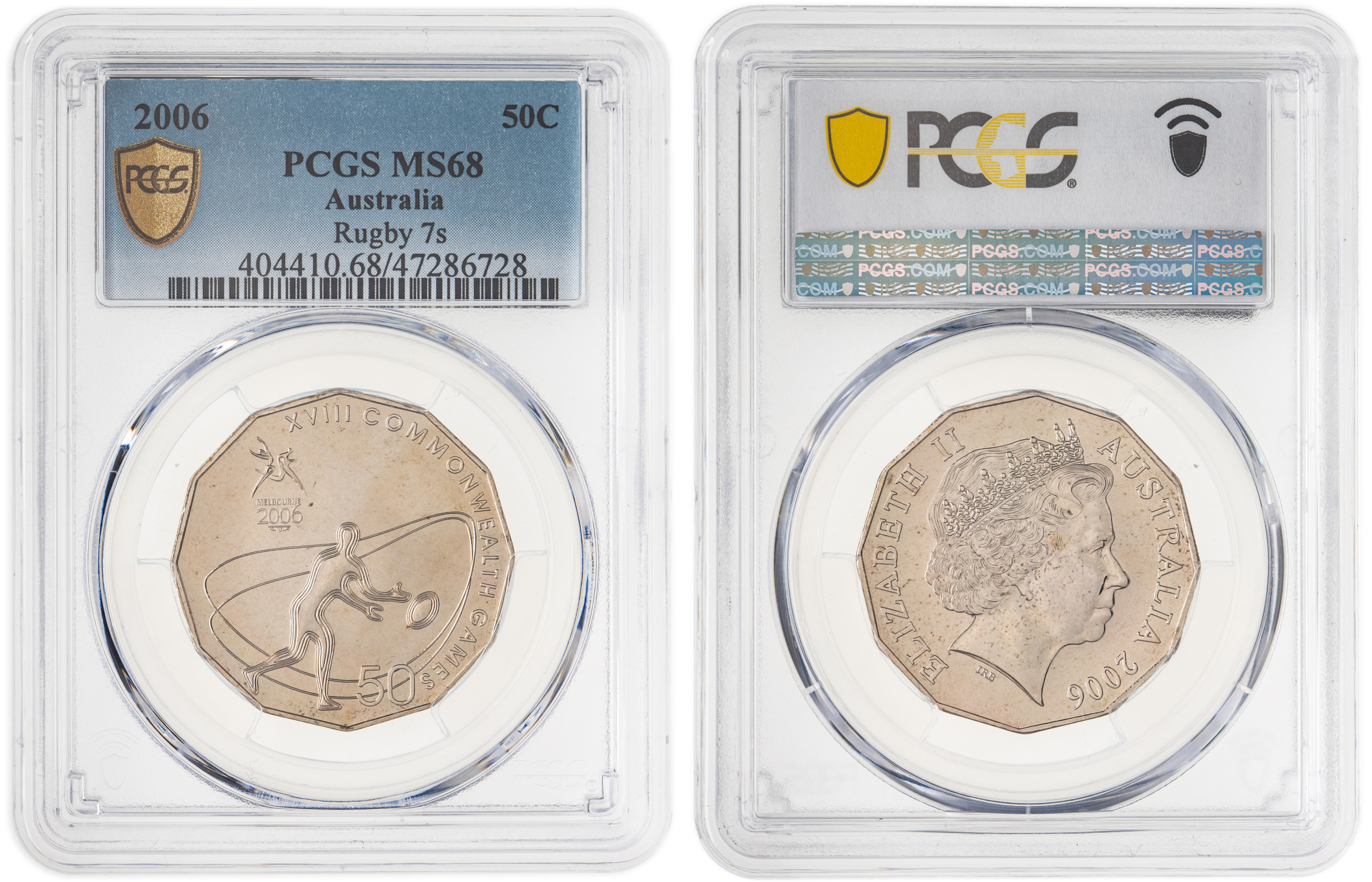 Elizabeth II, Rugby 7s, Fifty Cent, 2006, PCGS MS68