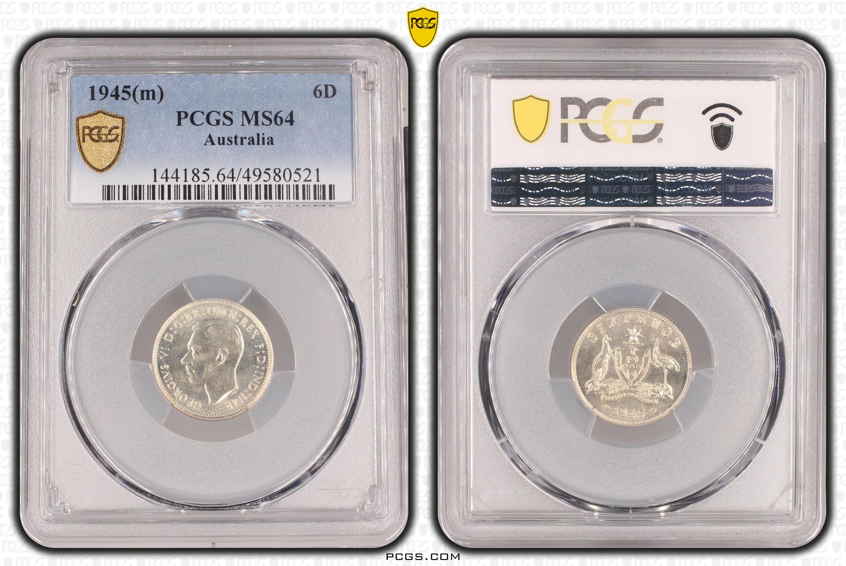 George VI, Sixpence, 1945, PCGS MS64