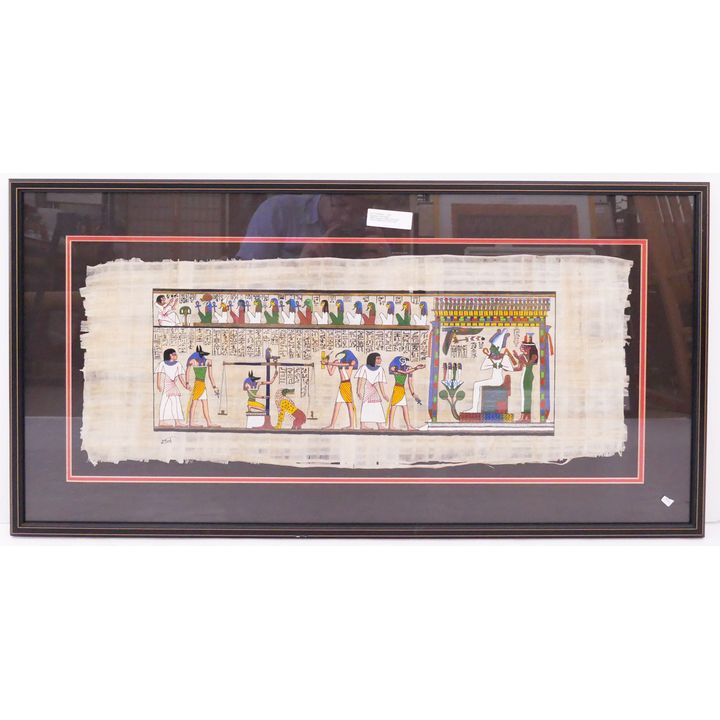 Egyptian Hieroglyph Painting on Papyrus- 21x41'' framed