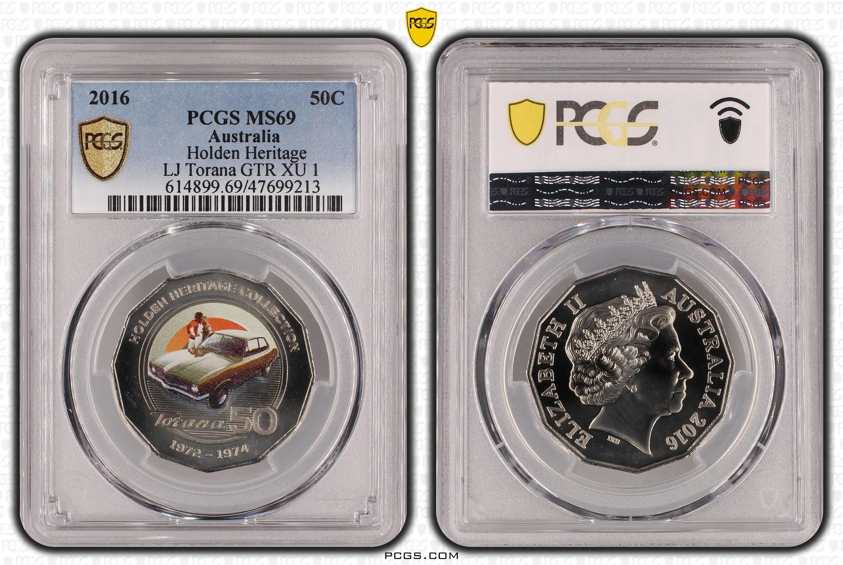 Elizabeth II, Holden Heritage - LJ Torana GTR XU 1, Fifty Cent, 2016, PCGS MS69