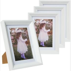 5 7 5X7 PICTURE FRAME, WHITE, WOODEN, WALL & DESKTOP, SET OF 4