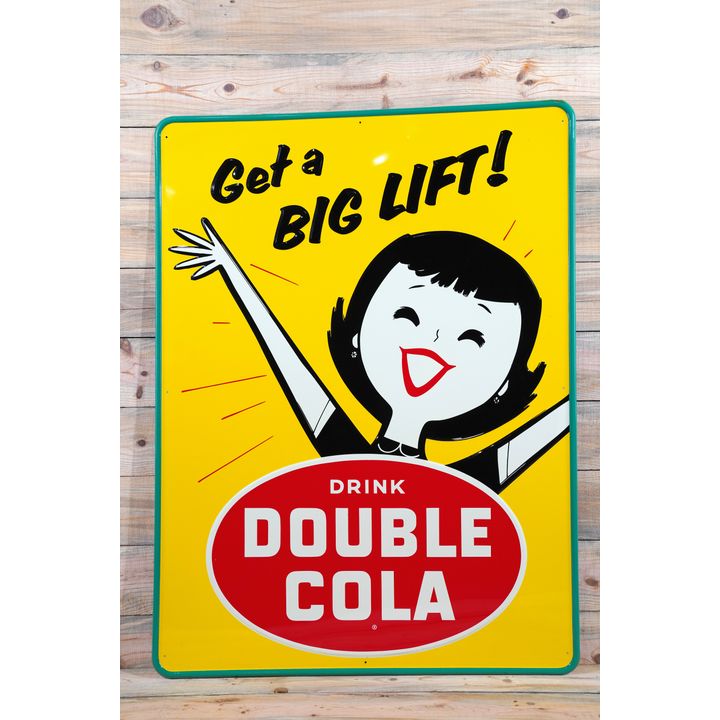 1959 Drink Double Cola "Get a Big Lift" Single Sided Tin Embossed Metal Sign TAC 9.5