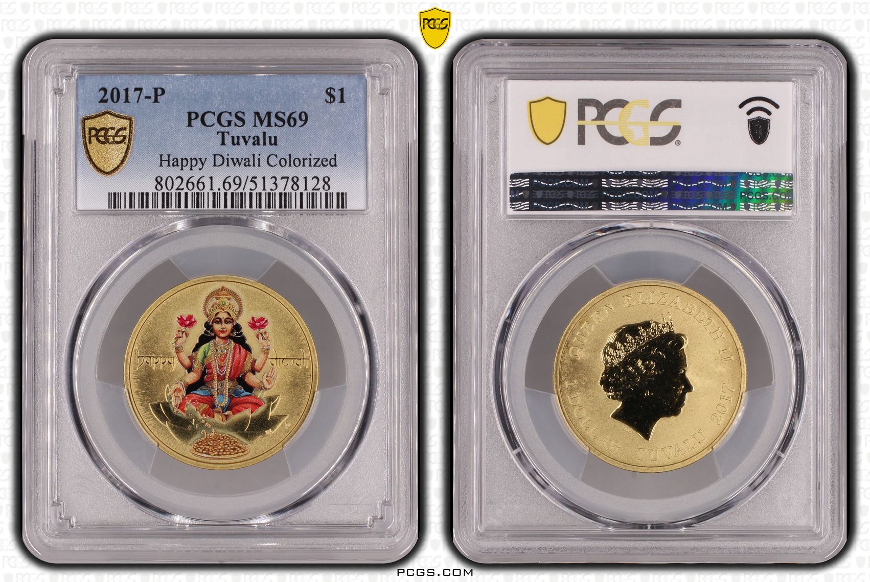 Tuvalu, Happy Diwali Colorized, One Dollar, 2017-P, PCGS MS69
