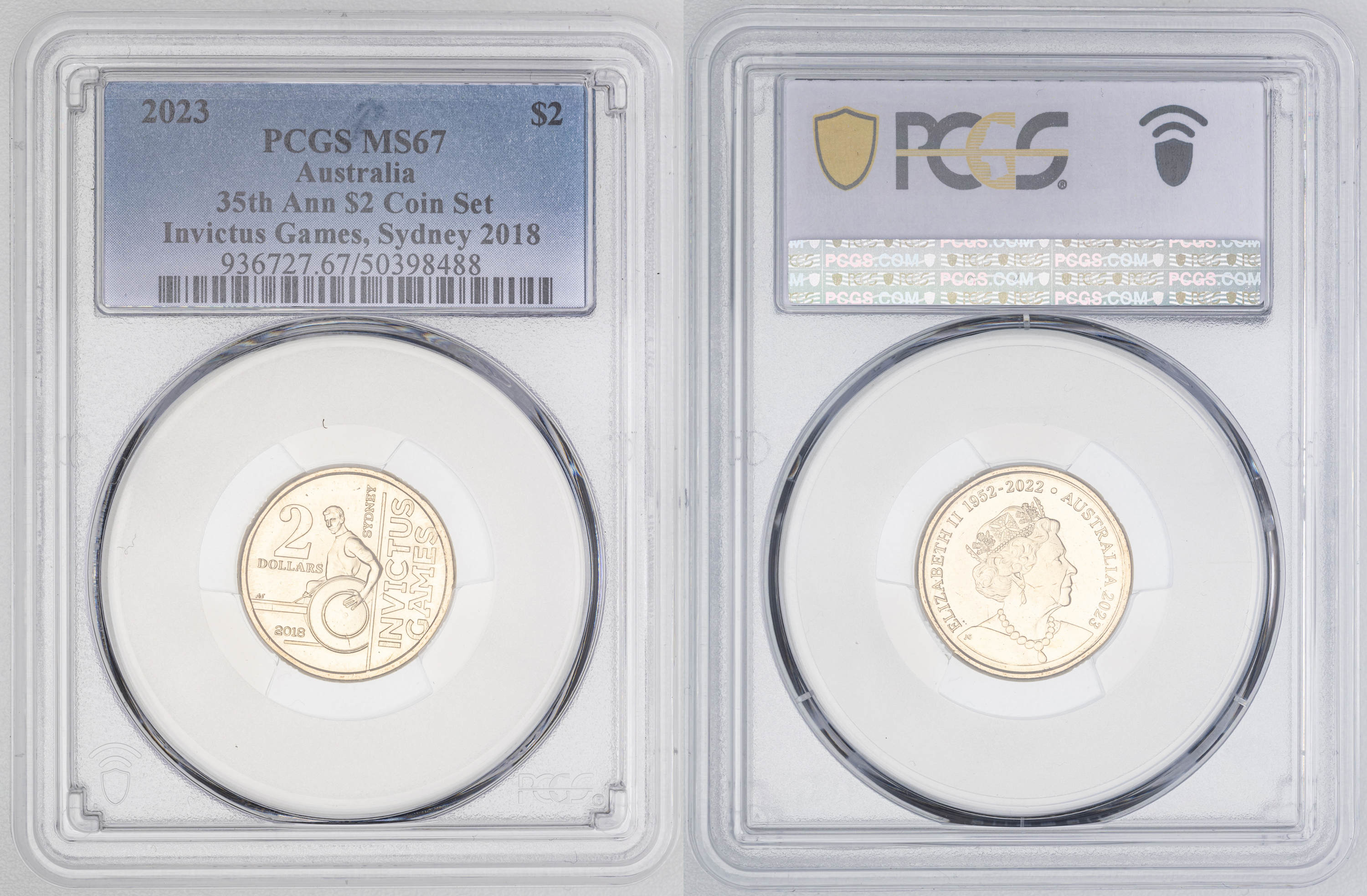 Elizabeth II, 35th Ann $2 Coin Set Invictus Games, Sydney 2018, Two Dollar, 2023, PCGS MS67