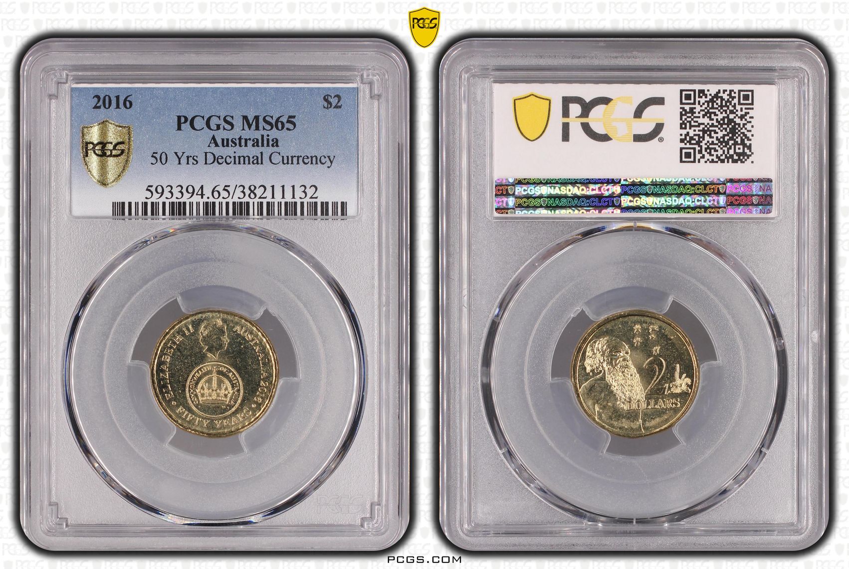 2016 Australia Two Dollar, $2 50 Yrs Decimal Currency PCGS - MS65 -132