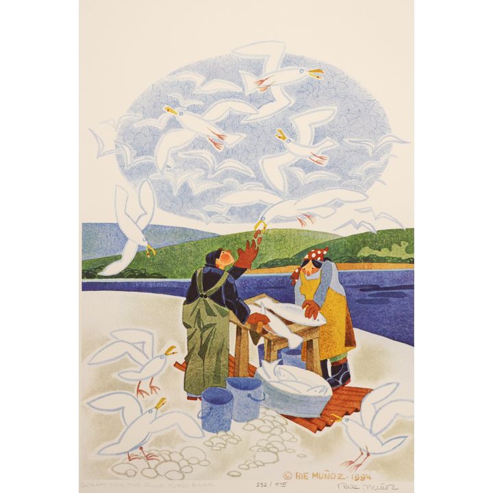 Rie Munoz ''Scraps for the Gulls, Yukon River'' 1994
