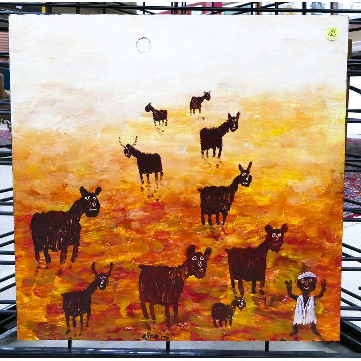 Elbo M. African Contemporary Oil on Panel- 19x19''