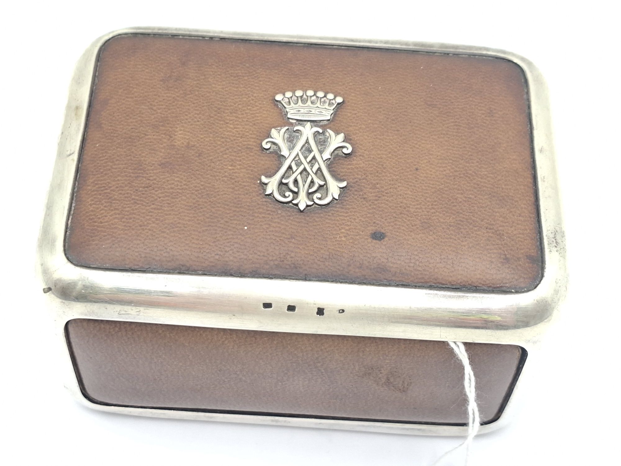 STERLING SILVER LEATHER BOUND CARD BOX