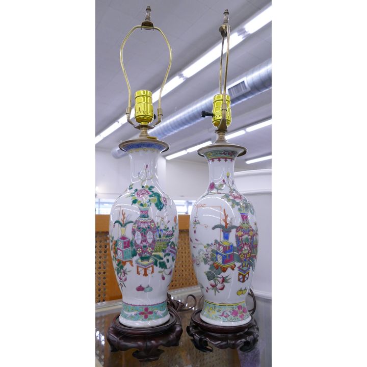 Pair Chinese Republic Porcelain Vase Table Lamps- 24''