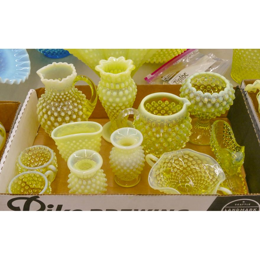 Box 10pc Fenton Topaz Hobnail Glass