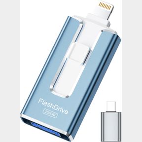MFI CERTIFIED FLASH DRIVE FOR IPHONE IPAD, PHOTO STICK FOR EXTERNAL MEMORY STORAGE (BLUE, 256G)