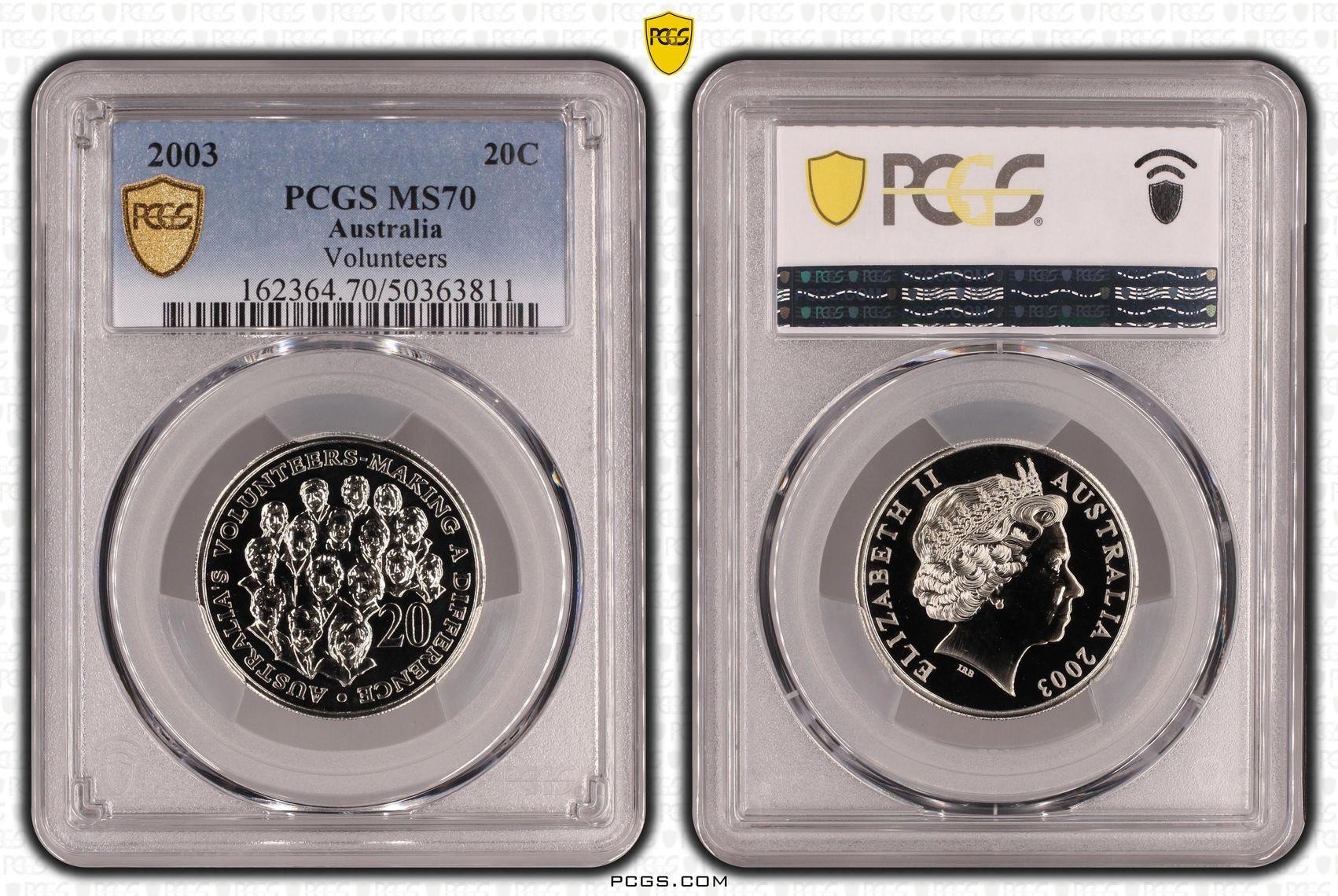 Volunteers POP 20/0, Twenty Cent, 2003, PCGS MS70