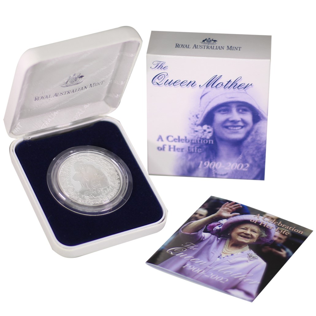 2002 RAM $5 The Queen Mother 1900-2002 Silver Proof Coin - Box & COA
