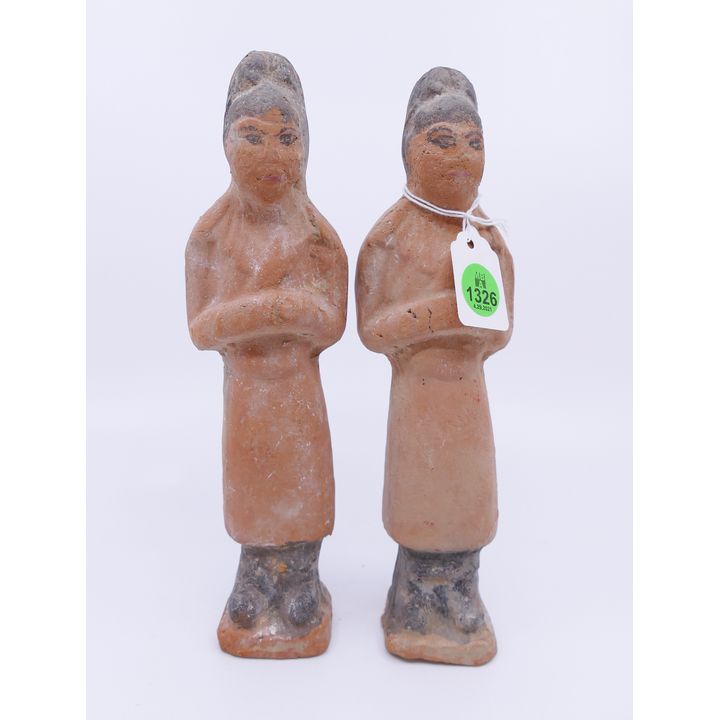 2pc Chinese Tang Terracotta Attendant Tomb Figures- 8.5''