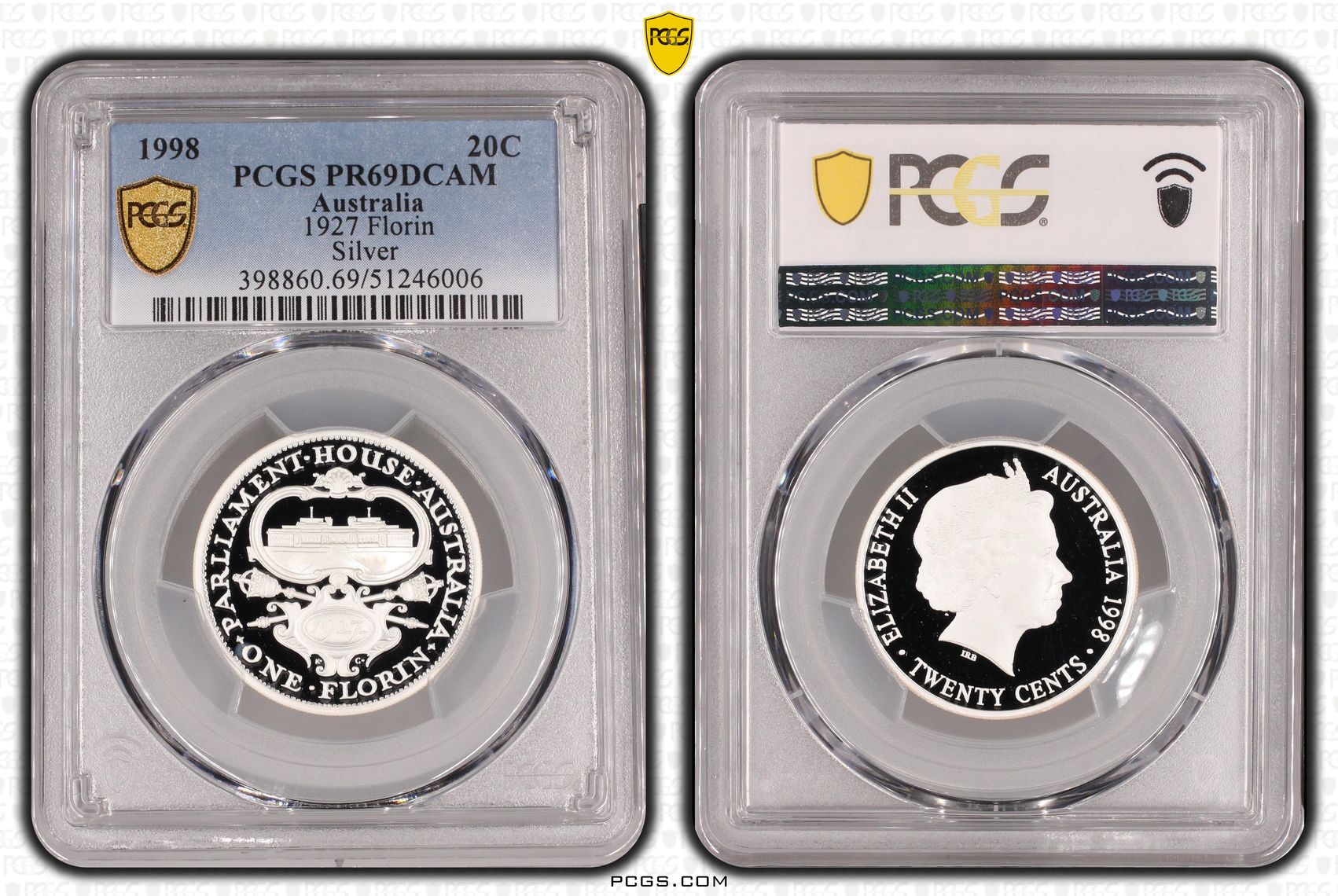 1927 Florin Ag, Twenty Cent, 1998, PCGS PR69DCAM