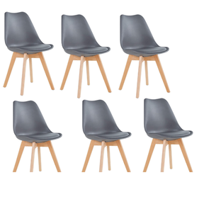 Dining Chairs With Cushion Padded Seat Wooden Legs Grey|