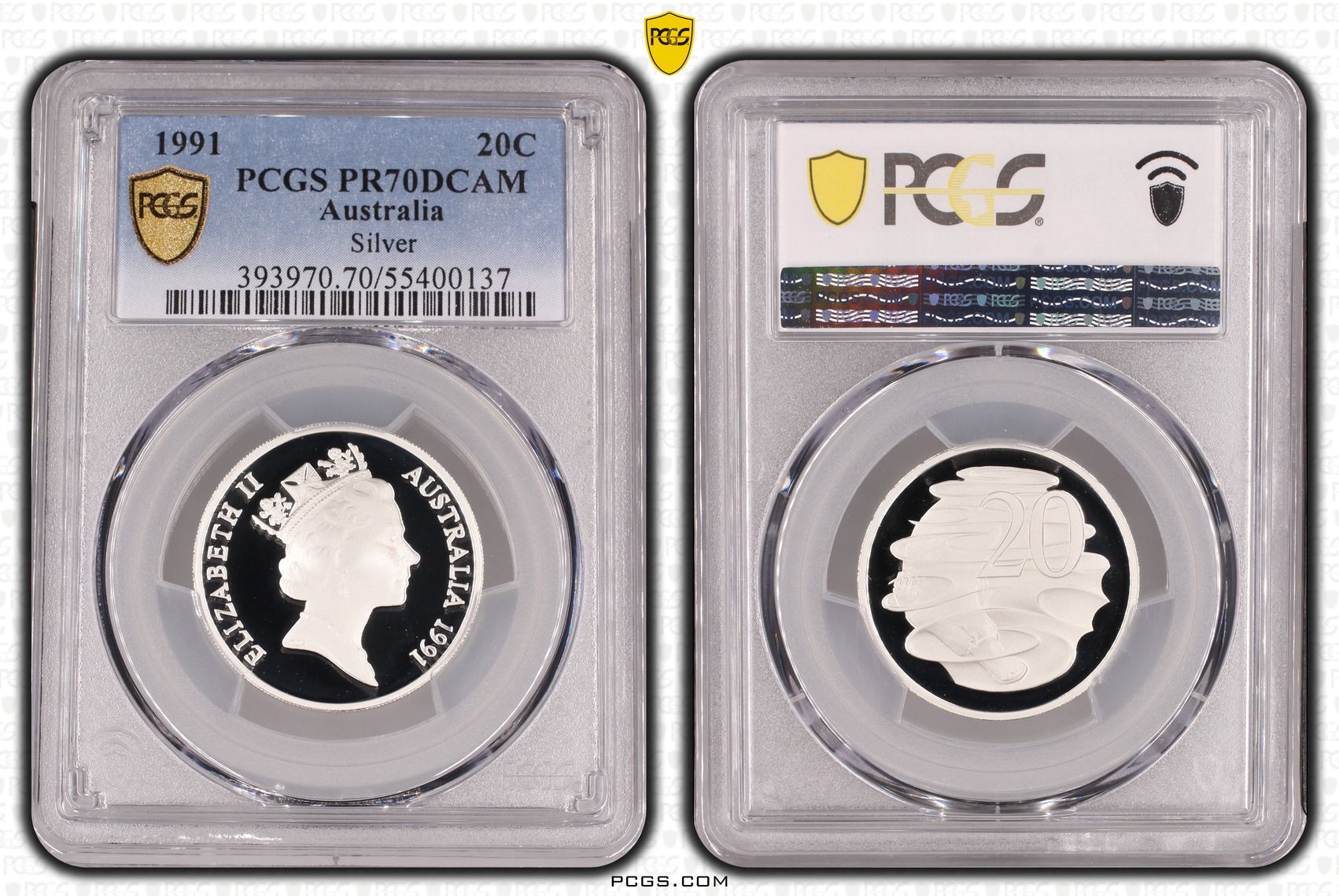 Silver, Twenty Cent, 1991, PCGS PR70DCAM