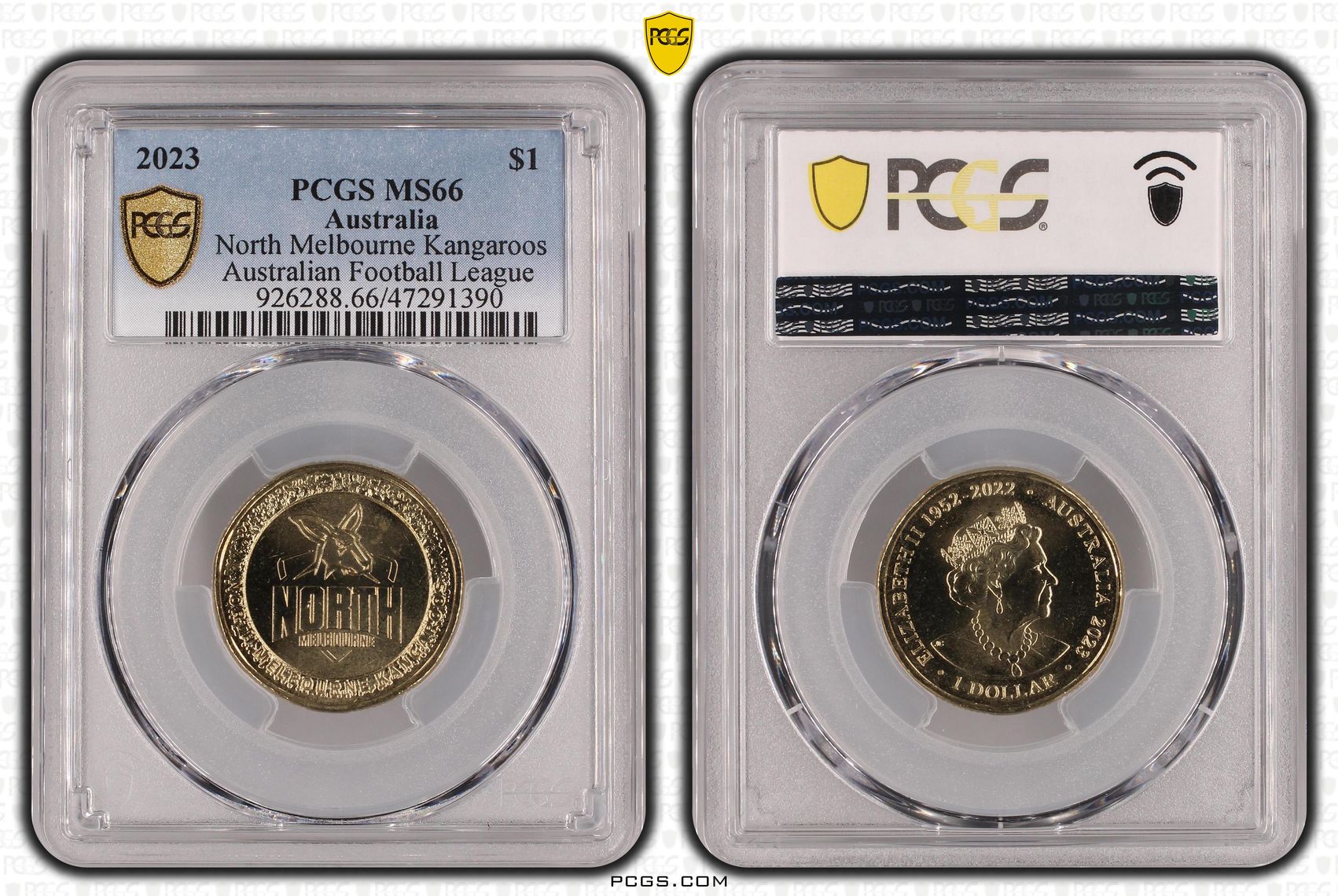 Elizabeth II, AFL - North Melbourne Kangaroos, One Dollar, 2023, PCGS MS66