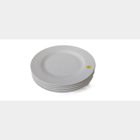 6 PIECES 10.5 INCH WHITE PORCELAIN ROUND DINNER PLATES (1BROKEN)
