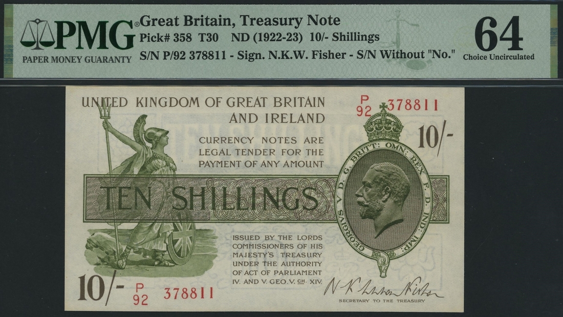 Treasury Series, N. F. Warren-Fisher, 10/- Shillings, ND (1922-23 ...